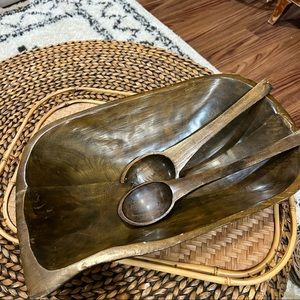 Large Teakwood Salad Bowl & Utensil Set